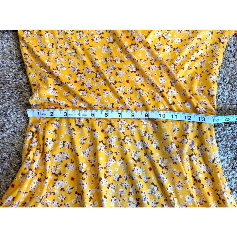 Fensace Yellow Floral Faux Wrap Mini Dress Short Flutter Sleeve V-Neck Medium - Picture 6 of 9